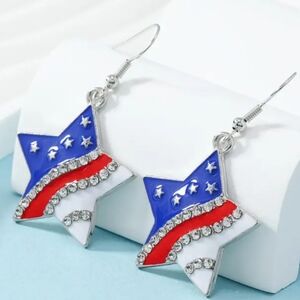 2/30$Or 3/$35 Star-Shaped Silver Earrings Red, Blue, and White‎ Accents(#092)